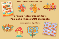 Groovy Retro Clipart Set, 70s Boho Hippie SVG Elements Product Image 1
