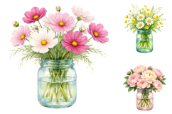 Watercolor Mason Jar Flower Bouquets Product Image 1
