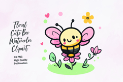 Floral cute honey bee watercolor clipart Product Image 1