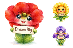 Kawaii Watercolor Flower Clipart Bundle Product Image 1