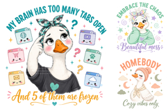 Watercolor Sassy Goose PNG Bundle, Mom Life Quotes Product Image 1