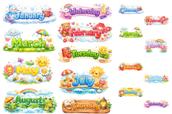 Watercolor Months and Days Clipart Bundle Product Image 1