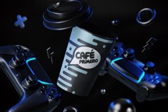 Flying Coffee Cup with Lid and Gamepads Mockup Product Image 1