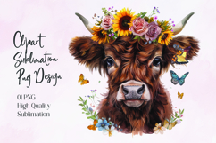 Highland Cow Sunflower Floral Sublimation PNG Product Image 1