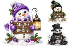 Snowman Christmas Sublimation Clipart Bundle, Winter PNG Product Image 1