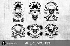 Set of skateboarding club emblems with skulls. Product Image 1