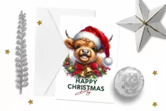 Highland cow greeting card, Christmas Greeting Card, Product Image 2