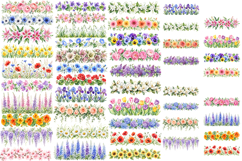 Watercolor Floral Border Clipart, Botanical Flower Headers Product Image 1
