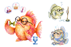 Watercolor Funny Grumpy Fish PNG, Sublimation Designs Product Image 2