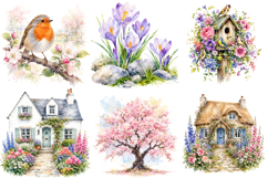 Watercolor Spring Garden Clipart Bundle, Floral PNG Product Image 1