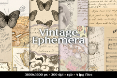 Vintage Scrapbook Papers, Old Ephemera Digital Paper, Beige Product Image 1