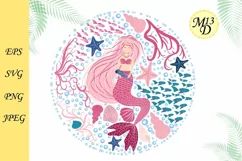 A mermaid with a shock of pink hair. Hand drawn Product Image 2