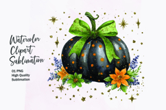 Floral Pumpkin with Bow Watercolor Clipart Sublimation Product Image 1