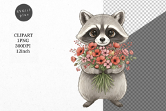Raccoon Clipart, Valentines Day Clipart, Whimsical Clipart Product Image 1