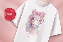 Cute Horse Watercolor PNG, Rainbow Pony with Glasses Product Image 1