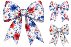 Patriotic Floral Bow Sublimation PNG, Fourth of July Clipart Product Image 1