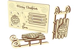 Sled Christmas Card - laser cut file, Sleight ornament Product Image 1