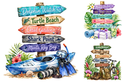 Watercolor Tropical Directional Sign PNG Product Image 1