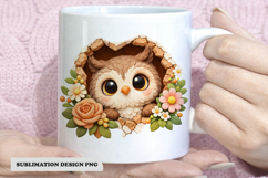 Cute Owl Floral Mug Design PNG | Woodland Animal Sublimation Product Image 1