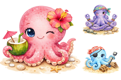 Cute Summer Beach Octopus Clipart Product Image 1