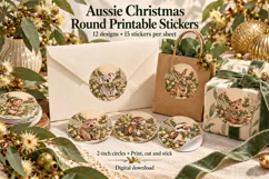 Aussie Christmas Printable Round Stickers Product Image 1
