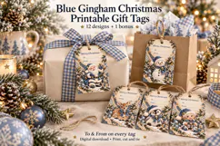 Blue Gingham Christmas Gift Tags Product Image 1