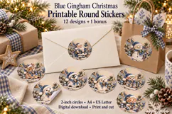 Blue Christmas Round Printable Stickers Product Image 1