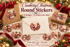 Printable Christmas Round Stickers - Cranberry Christmas Product Image 1