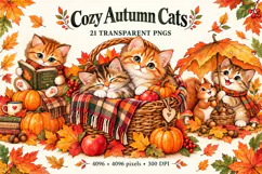 Whimsical Autumn Cat Clipart Illustrations Product Image 1