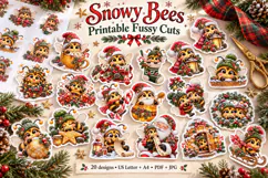 Snowy Bee Fussy Cuts, Printable Christmas Stickers Product Image 1