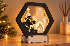 Christmas Santa Lamp SVG - Fireplace Scene Laser Cut Files Product Image 1