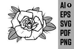 Tattoo style rose illustration on white background. Product Image 1