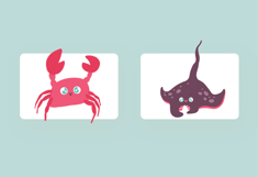 Red Turquoise Cute Marine Animals Illustration Set Product Image 2