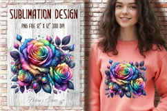 Watercolor Rainbow Roses Clipart| Flowers clip art PNG Product Image 18