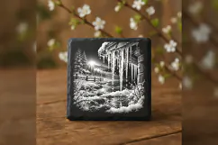 Sunlit Icicle Thaw Winter Wonderland Engraving PNG Product Image 3