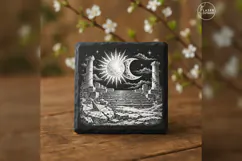 The Twin Luminaries Gothic Celestial Laser Engraving PNG Product Image 3