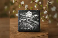 The Moonlit Processional Halloween Cemetery Engraving PNG Product Image 1