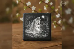 The Mistbound Mourner Halloween Cemetery Engraving PNG Product Image 2