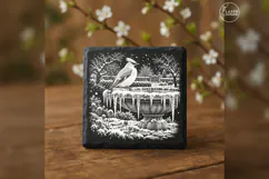 Waxwing at Frozen Fountain Winter Laser Engraving PNG Product Image 3