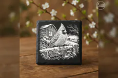 Cardinal at Barn Window Winter Laser Engraving PNG Product Image 3