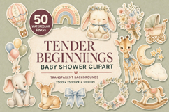 Tender Beginnings Watercolor Baby Shower Clipart Product Image 1