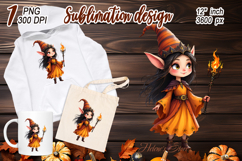 Cute watercolor Halloween elf girl sublimation design png Product Image 2