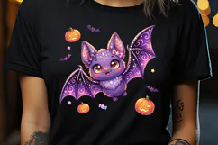 Cute Halloween clipart |Kawaii purple bat sublimation design Product Image 2