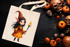 Cute watercolor Halloween elf girl sublimation design png Product Image 1