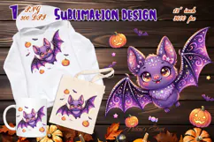 Cute Halloween clipart |Kawaii purple bat sublimation design Product Image 3