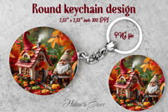 Cute garden gnome and cozy home round keychain design png Product Image 1