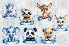 Baby Animals Clipart Bundle2 - Blue Flowers Product Image 2