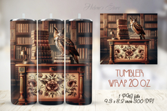 Owl in wooden library straight skinny tumbler 20 oz wrap Product Image 1