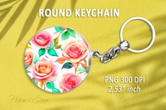 Floral round keychain sublimation| Pink Roses Car coaster Product Image 1