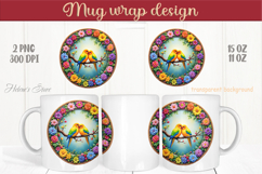 Love birds in floral round frame mug wrap 15 oz 11 oz png Product Image 1